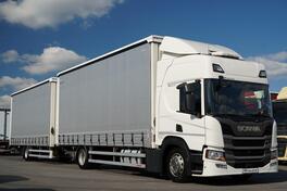 Scania - P 280 / Kamion sa kliznom ceradom + prikolica sa kliznom ceradom / IMP-3637