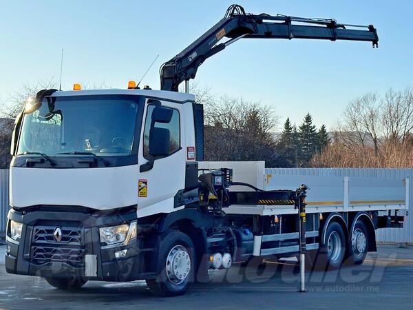 Renault - T 380 kamion s ravnom platformom + kran / LUS-1120