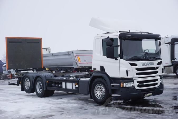 Scania - P 410 / ACC / EURO 6 / BDF + hidraulična rampa / upravljiva osovina / kamion šasija / DO...