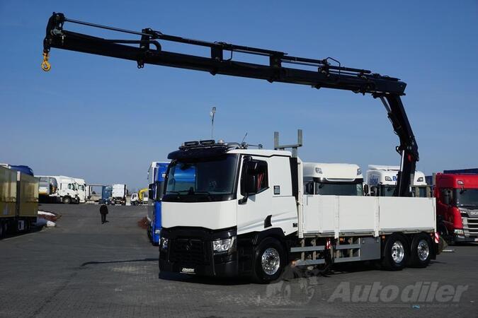 Renault - T 380 / 6x2 / kran HIAB 302 E-5 / PILOT / kamion s ravnom platformom / DOM-2222