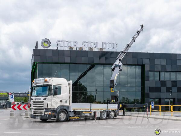 Scania - R440 / 6x2 / PALFINGER PK 40002 EH Kran / kamion s ravnom platformom / STR-0667